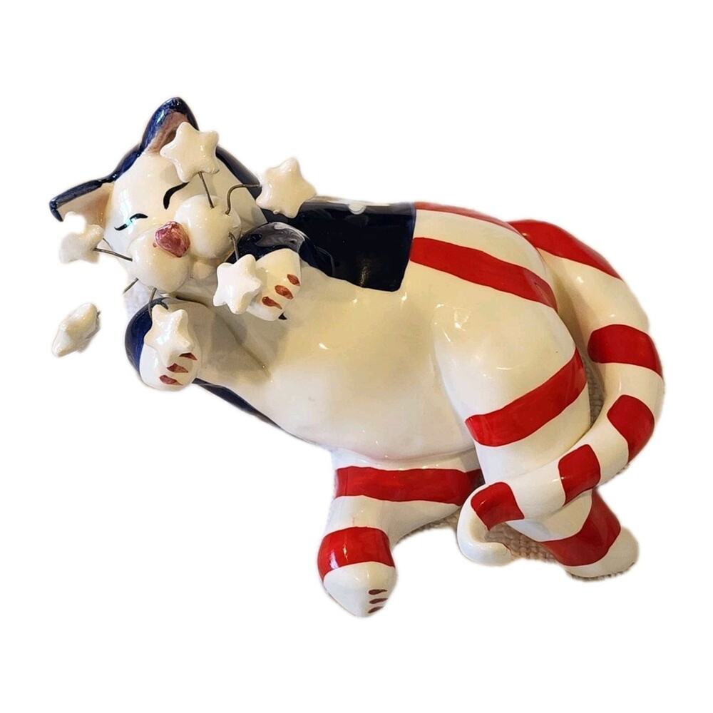 Amy Lacombe Annaco Creations Laying Cat Figurine Stars & Stripes #21011 American
